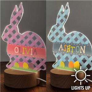 Plaid Bunny Personalized Name Led Sign