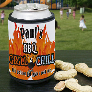 BBQ Grill Chill Personalized Can Wrap Koozie