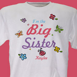 Butterfly and Flowers Big Sister Personalized Youth T-shirt