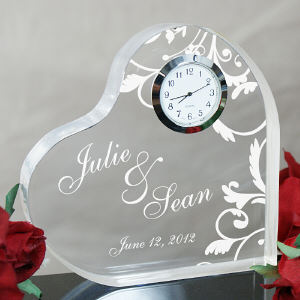Engraved Couples Heart Clock Keepsake