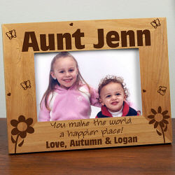 Aunt Happier Place Personalized Wood Picture Frame