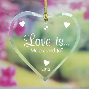 Love Is. Personalized Glass Heart Ornament