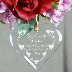 Personalized Grandma Heart Glass Ornament