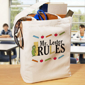 My Teacher Rules Personalized Canvas Tote Bag
