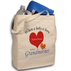 A Grandmother is Born Personalized Canvas Tote Bag