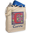 85672 - Floral Initials Personalized Canvas Tote Bag