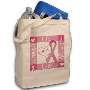 Ribbon of Heart - Breast Cancer Awareness Personalized Canvas Tote Bag