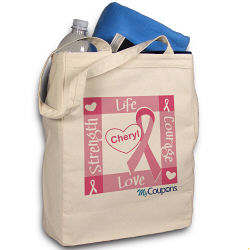 Ribbon of Heart - My Coupons Breast Cancer Awareness Personalized Canvas Tote Bag