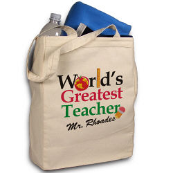 World's Greatest Teacher Personalized Canvas Tote Bag