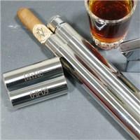 Personalized Stainless Steel Cigar Case & Flask Combination Set