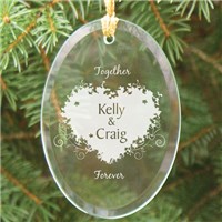 Engraved Glass Oval Ornament for Couples