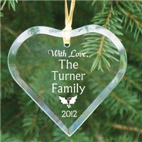 Engraved Family Heart Glass Ornaments