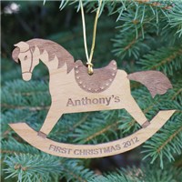 Engraved Rocking Horse Christmas Wood Ornaments