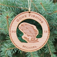 Personalized Gone Fishing Wooden Christmas Ornament