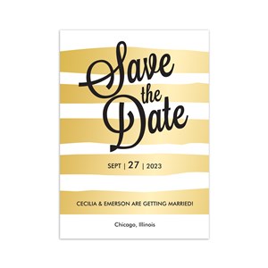 Personalized Gold Stripes Save the Date Cards by Gifts For You Now