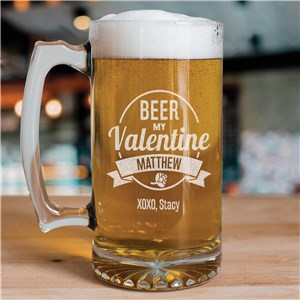 Personalized Engraved Beer My Valentine Glass Mug by Gifts For You Now