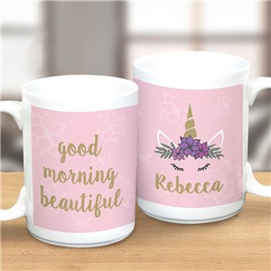 Flowers And Unicorn Personalized Mug by Gifts For You Now