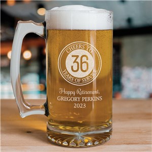 Personalized Engraved Cheers to Years of Service Glass Mug by Gifts For You Now