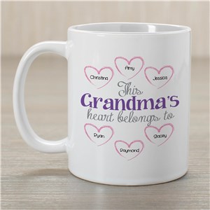 Personalized Grandma's Heart Belongs To White Coffee Mug by Gifts For You Now