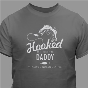 Hooked on Grandpa Personalized T-Shirt - Charcoal Gray - XL (Mens 46/48- Ladies 18/20) by Gifts For You Now