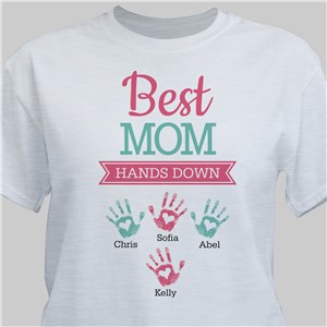 Personalized Best Mom Hands Down T-Shirt - White - Medium (Mens 38/40- Ladies 10/12) by Gifts For You Now