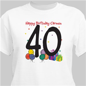 Personalized Happy 40th Birthday T-Shirt - Balloon Design - Ash - Medium (Mens 38/40- Ladies 10/12) by Gifts For You Now