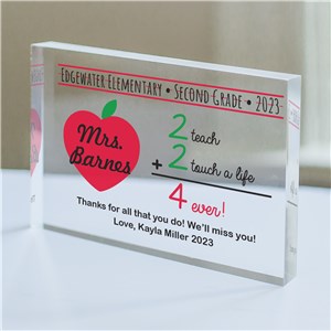 Personalized 2+2 Teacher Acrylic Keepsake Block by Gifts For You Now