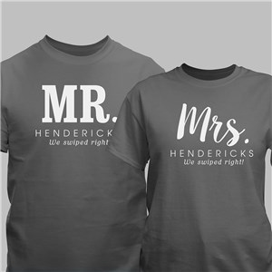 Personalized Mr & Mrs Swiped Right T-Shirts - Light Blue - Medium (Mens 38/40- Ladies 10/12) by Gifts For You Now