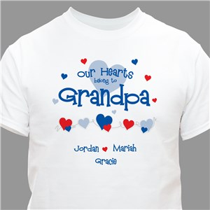 Personalized Our Hearts Belong to Grandpa T-shirt - Ash - Medium (Mens 38/40- Ladies 10/12) by Gifts For You Now