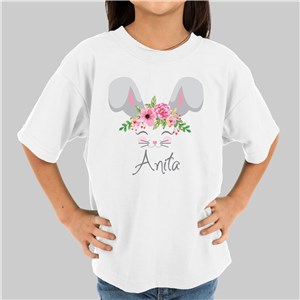 Flower Crowned Bunny Personalized Girl T-Shirt - Ash - Youth M 10/12 by Gifts For You Now