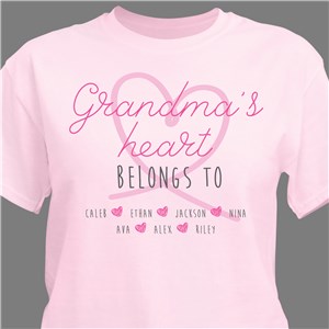 Personalized Grandma's Heart Belongs To T-Shirt - Pink - Large (Mens 42/44- Ladies 14/16) by Gifts For You Now