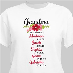 Personalized Established With Flowers T-Shirt - Ash - Small (Mens 34/36- Ladies 6/8) by Gifts For You Now