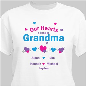 Image of Our Hearts Belong To Grandma Personalized White T-Shirt