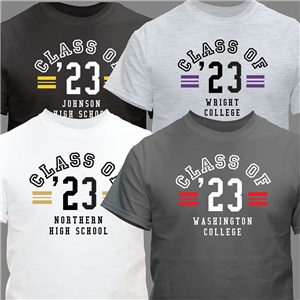 Personalized Class of with Stripes T-Shirt - Ash Gray - Small (Mens 34/36- Ladies 6/8) by Gifts For You Now