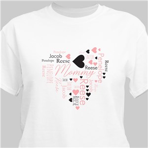 Personalized Mommy Word Art Heart T-Shirt - White - Small (Mens 34/36- Ladies 6/8) by Gifts For You Now