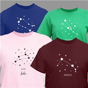 Personalized Zodiac Star Signs T-Shirt - Military Green - Small (Mens 34/36- Ladies 6/8) by Gifts For You Now
