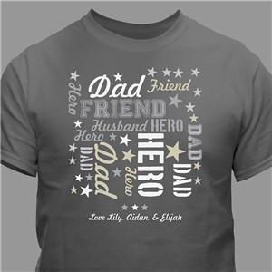 Personalized Dad Hero Word Art T-Shirt - Black - Medium (Mens 38/40- Ladies 10/12) by Gifts For You Now