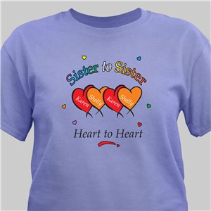 Personalized Heart to Heart Sisters T-shirt - River Blue - Medium (Mens 38/40- Ladies 10/12) by Gifts For You Now
