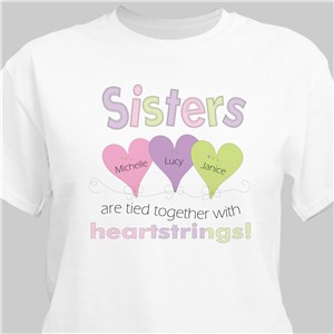 Heart Strings Personalized Sisters Shirt - Pink - Large (Mens 42/44- Ladies 14/16) by Gifts For You Now