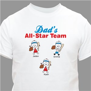 Personalized Dad's All Star Team T-Shirt - Light Blue - XL (Mens 46/48- Ladies 18/20) by Gifts For You Now