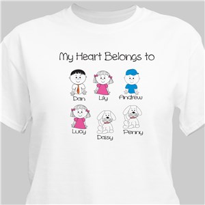 Personalized My Heart Belongs To Family T-Shirt - White - Medium (Mens 38/40- Ladies 10/12) by Gifts For You Now