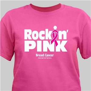Personalized Rockin Pink Breast Cancer Awareness T-Shirt - Pink - Youth L 14/16 (Chest Size 34-36) by Gifts For You Now