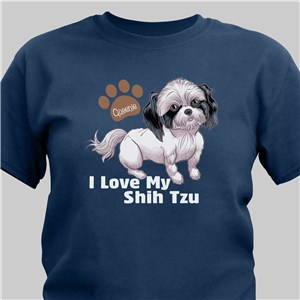 Personalized I Love My Shih Tzu T-Shirt - Navy - Small (Mens 34/36- Ladies 6/8) by Gifts For You Now