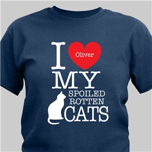 Personalized I Love My Spoiled Cat T-Shirt - Navy - Medium (Mens 38/40- Ladies 10/12) by Gifts For You Now