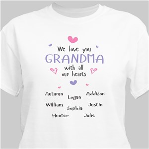We Love You With All Our Hearts Personalized Grandma T-Shirt - Yellow - Small (Mens 34/36- Ladies 6/8) by Gifts For You Now