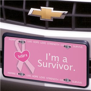 Cancer Survivor - Breast Cancer Awareness Personalized License Plate by Gifts For You Now