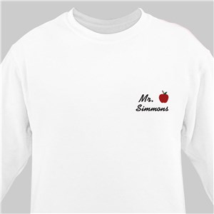 Personalized Embroidered Teacher Name with Apple Sweatshirt - White - Medium (Mens 38/40- Ladies 10/12) by Gifts For You Now