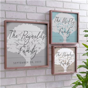 Personalized Family Tree Framed Wall Sign - Pink - 12x12 Wood Plank by Gifts For You Now
