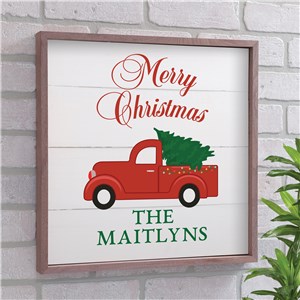 Personalized Merry Christmas Or Happy Holidays Red Truck Wood Pallet Wall Decor by Gifts For You Now