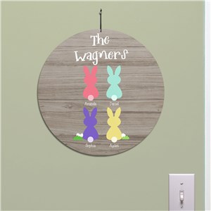 Image of Colorful Bunny Family Round Personalized Sign